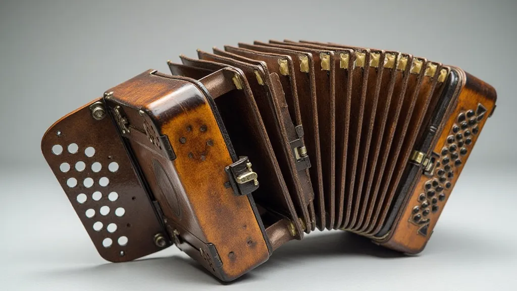 Disassembled antique accordion showing inner workings