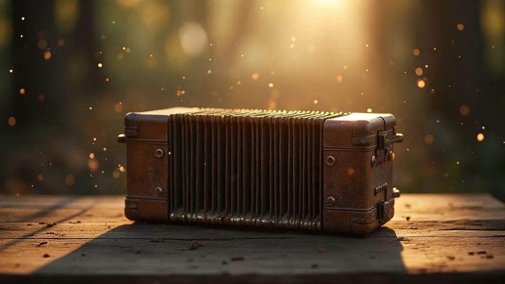 Vintage accordion on a wooden table