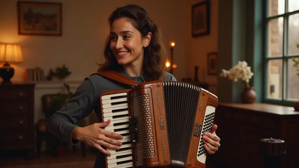 Musician playing a restored antique accordion