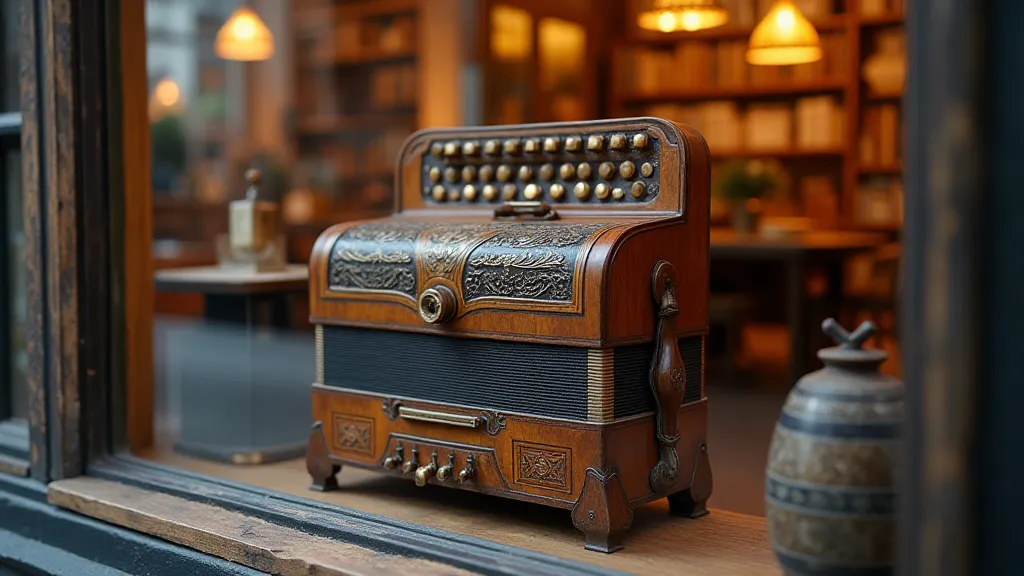 Antique accordion in a shop window