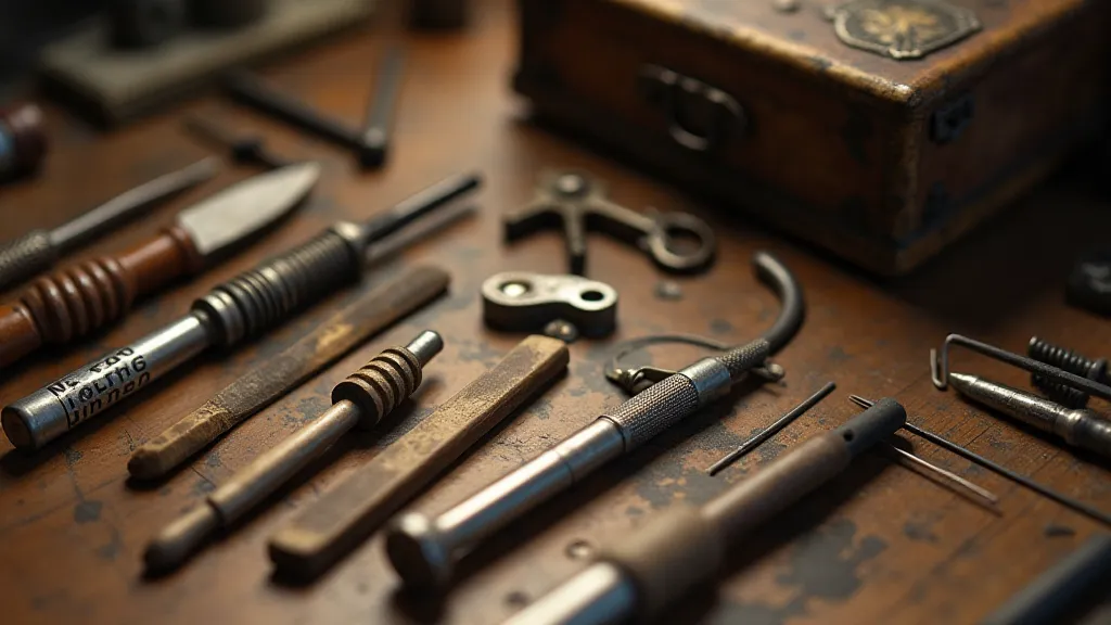 Restorer's workbench with antique accordion parts