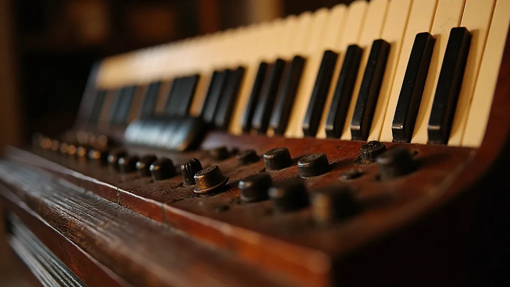 Close-up of an antique accordion