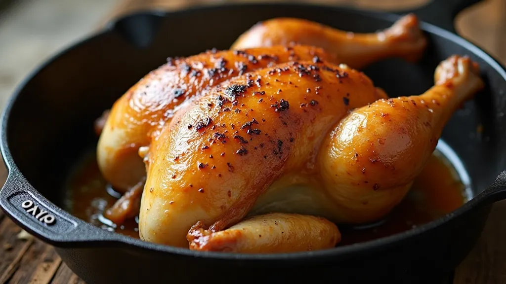 Pan roasted chicken in a cast iron pan