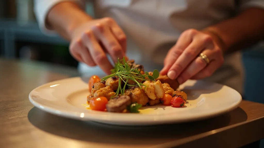 Chef plating food