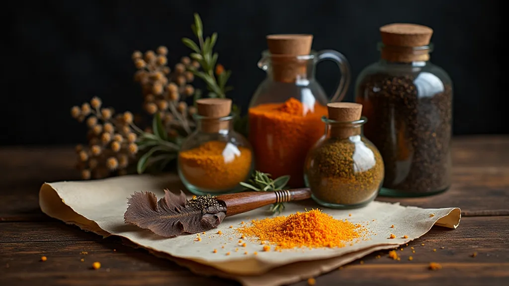 Antique spices and quill